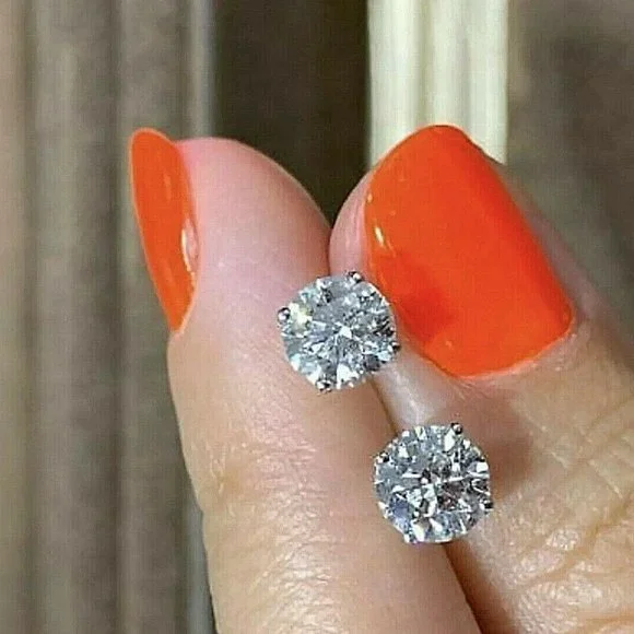 2CT ROUND VVS1 DIAMOND PUSH BACK EARRINGS!